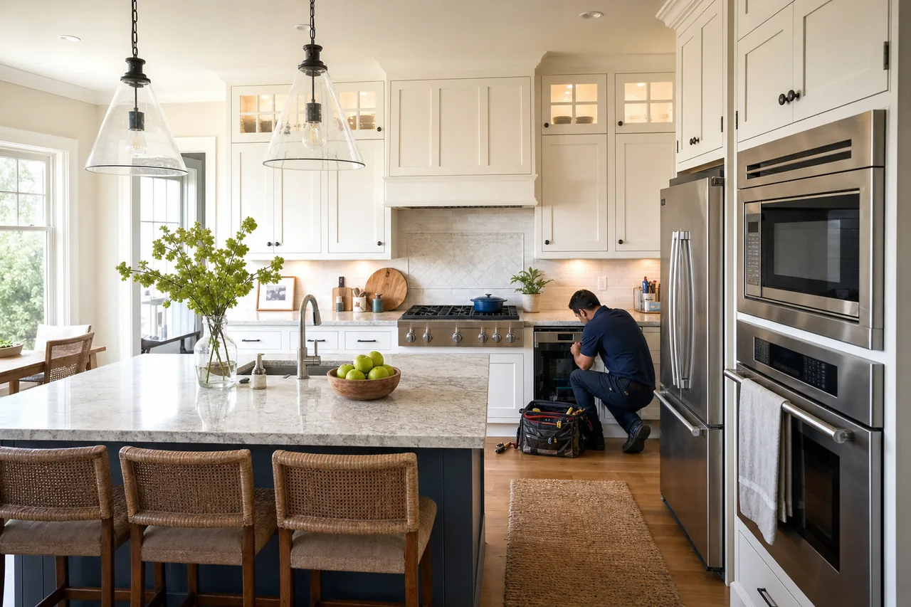 A Viking range and built-in kitchen in a Darien, CT home